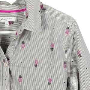 Foxcroft Womens 14 Relaxed‎ Fit Gray Pineapple Tropical Button Front Top Blouse